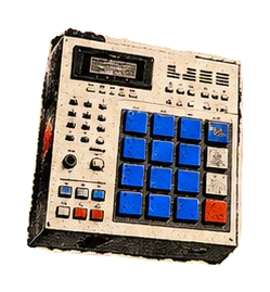 經典取樣器與鼓墊的絲網拼貼圖，象徵 boom bap 的切片節奏