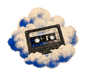 漂浮在雲團裡的卡帶拼貼圖，象徵 cloud rap 的網路空間感